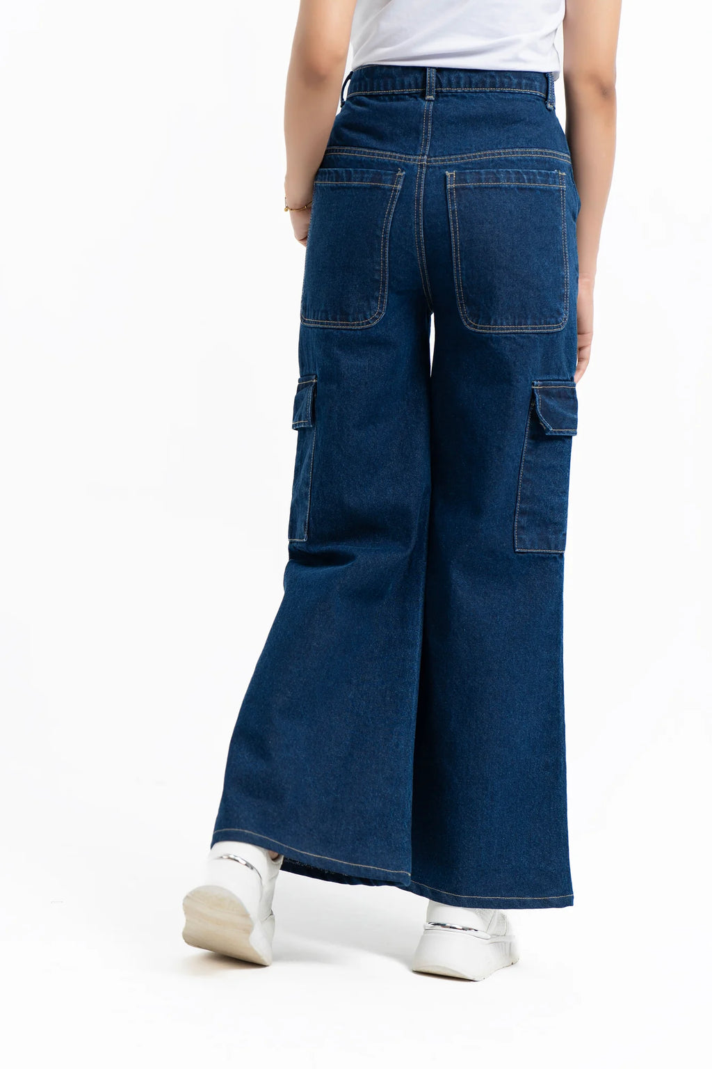 Indigo Blue High Waist Wide Leg Cargo Jeans