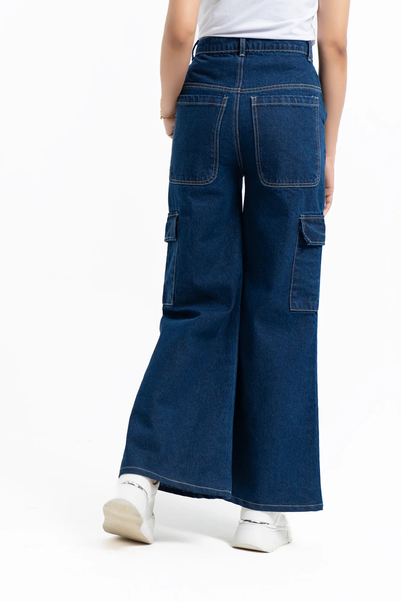 Indigo Blue High Waist Wide Leg Cargo Jeans