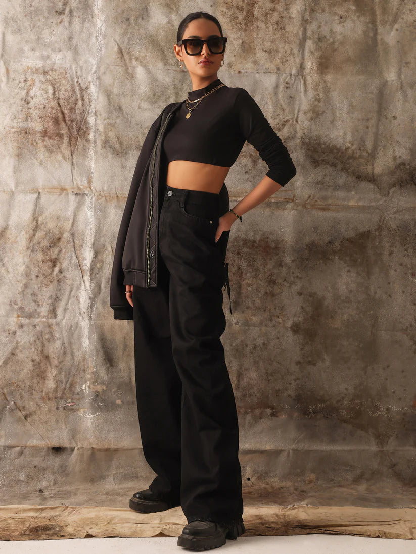 Dr Denim Pure Black Wide-Leg Jeans