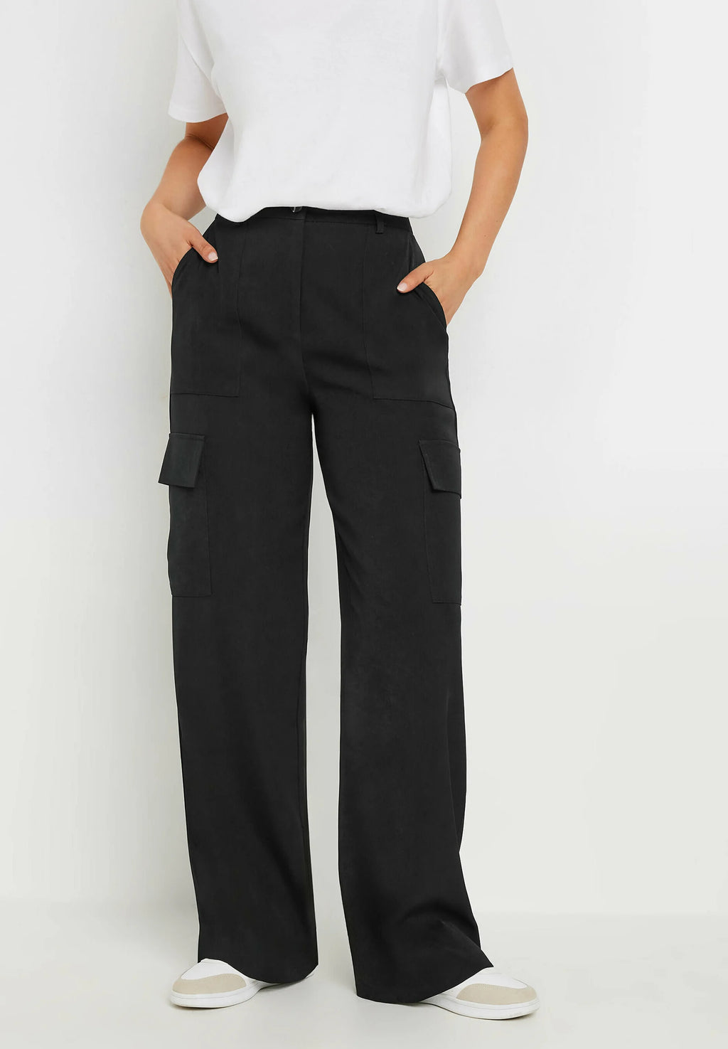 Premium Black Cargo Wide Leg Jeans