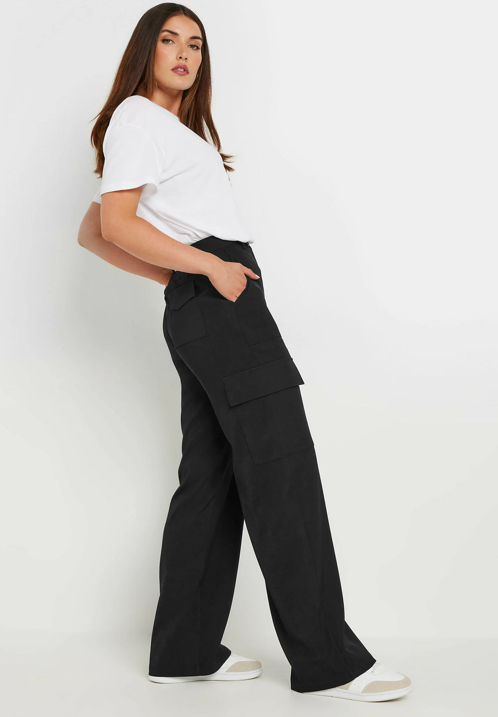 Premium Black Cargo Wide Leg Jeans