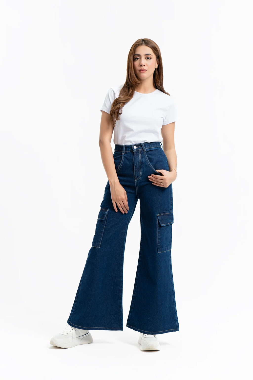 Indigo Blue High Waist Wide Leg Cargo Jeans