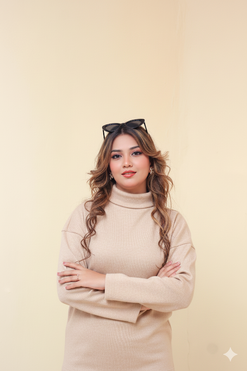 Zaibaish Turtleneck Drop-shoulder Knit Co-ord Set- BEIGE