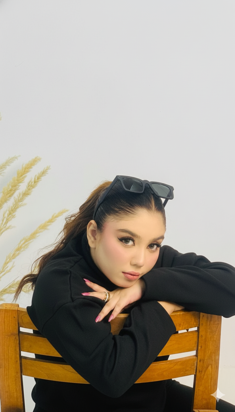 Zaibaish Turtleneck Drop-shoulder Knit Co-ord Set- BLACK