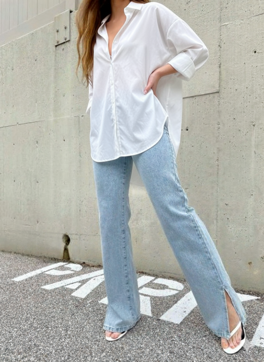White Button Down Casual Loose Long Sleeve Shirt