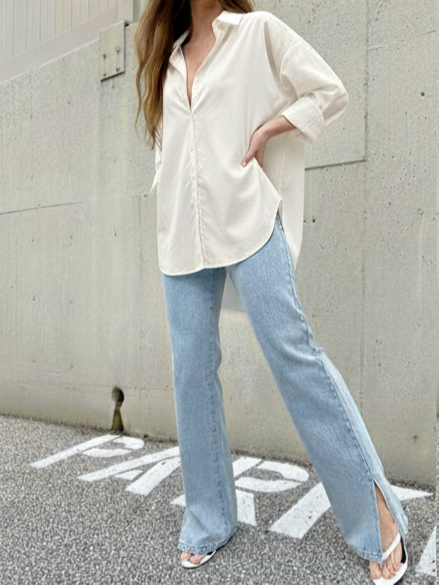 Beige Button Down Casual Loose Long Sleeve Shirt