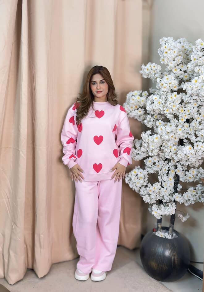 Pink Heart Printed Fleece Cord Set