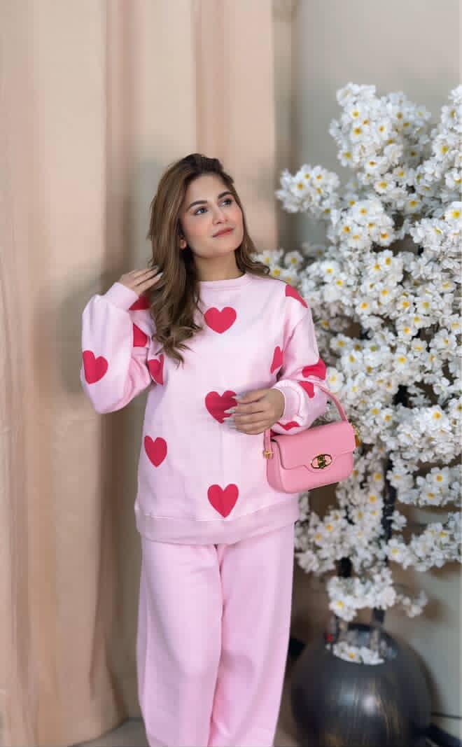 Pink Heart Printed Fleece Cord Set