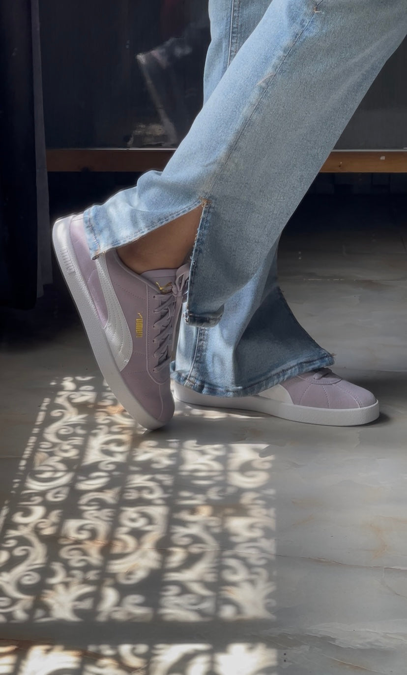 Ice Blue Slit High-Waist Loose Jeans