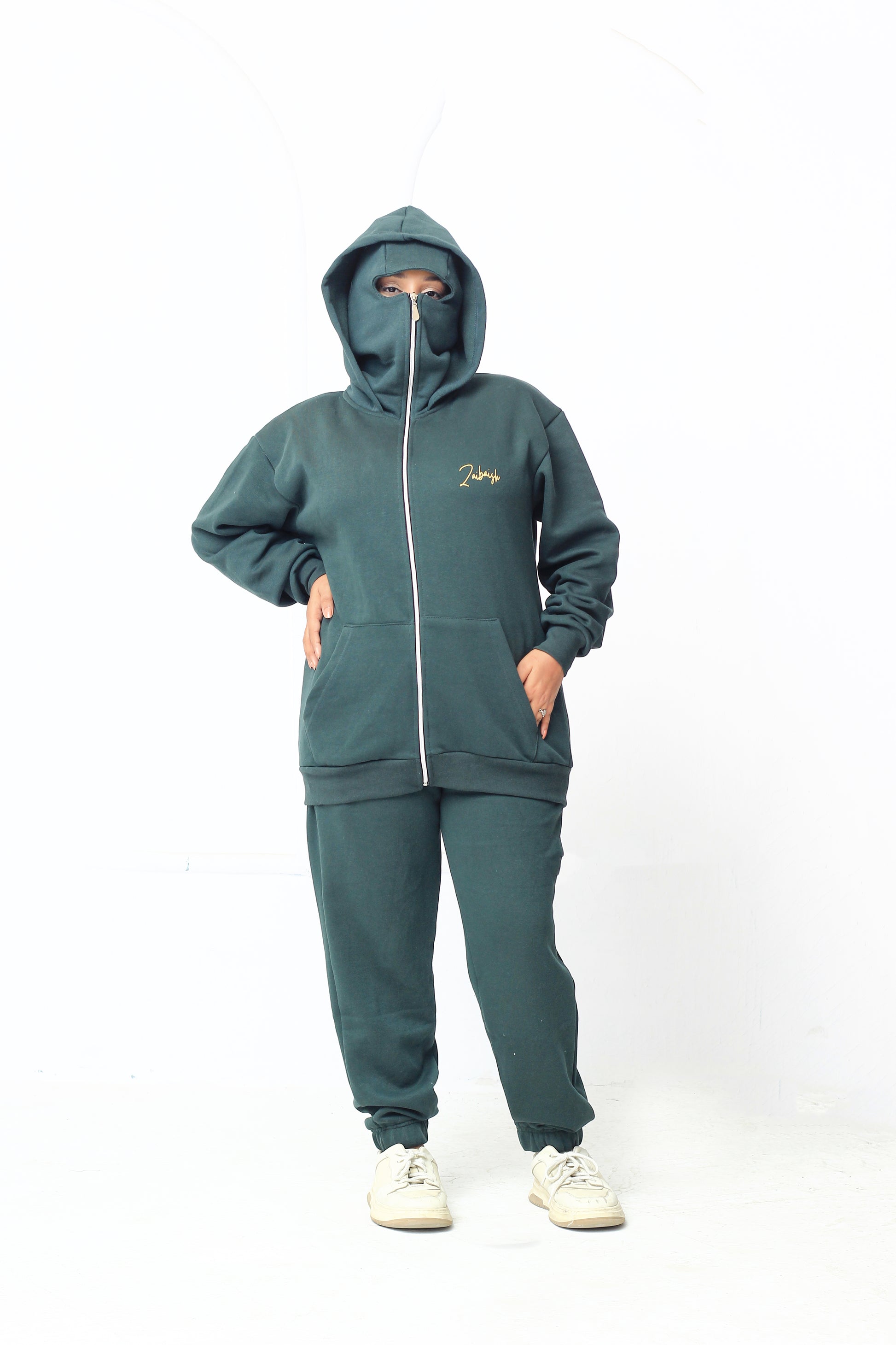 ZAIBAISH FULL-ZIP NINJA FLEECE WINTER TRACKSUIT BALACAVA UNISEX- ARMY GREEN