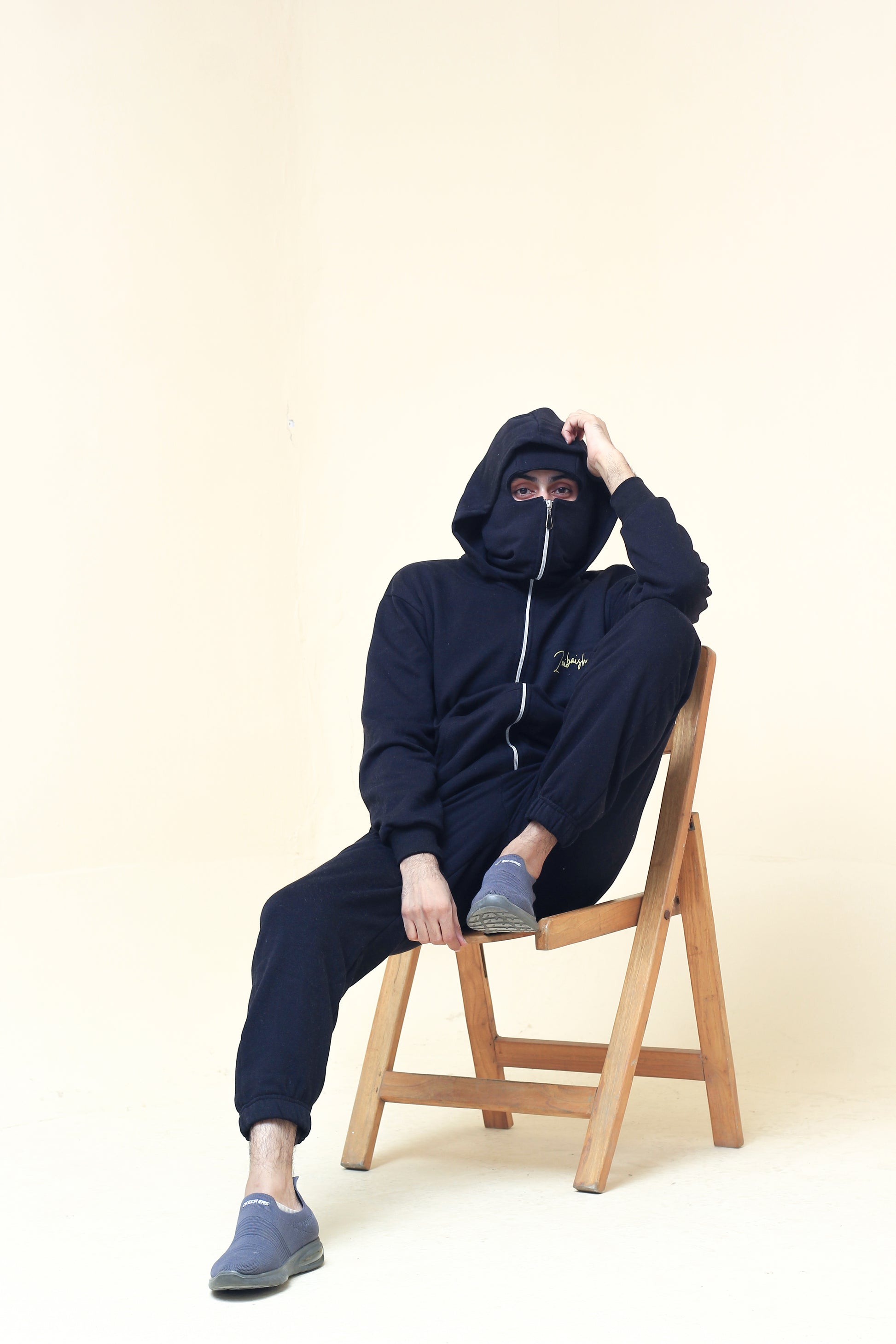 ZAIBAISH FULL-ZIP NINJA FLEECE WINTER TRACKSUIT BALACAVA UNISEX- BLACK