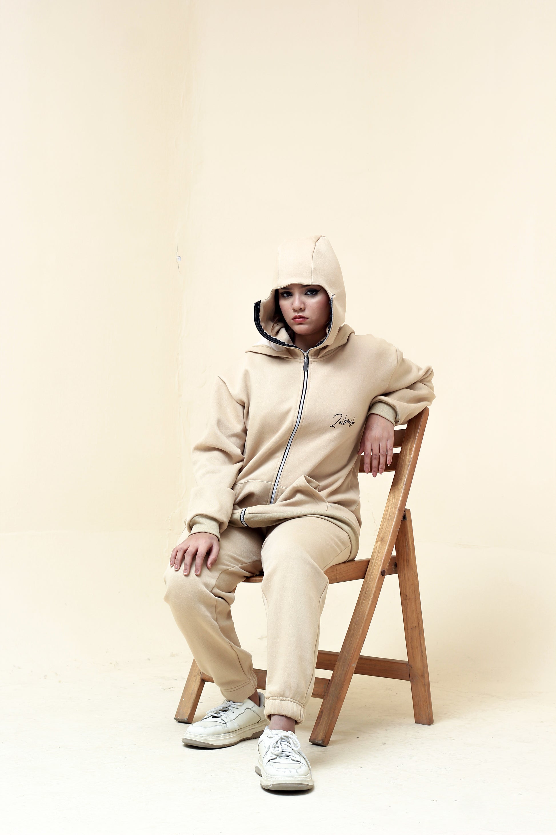 ZAIBAISH FULL-ZIP NINJA FLEECE WINTER TRACKSUIT BALACAVA UNISEX- BEIGE