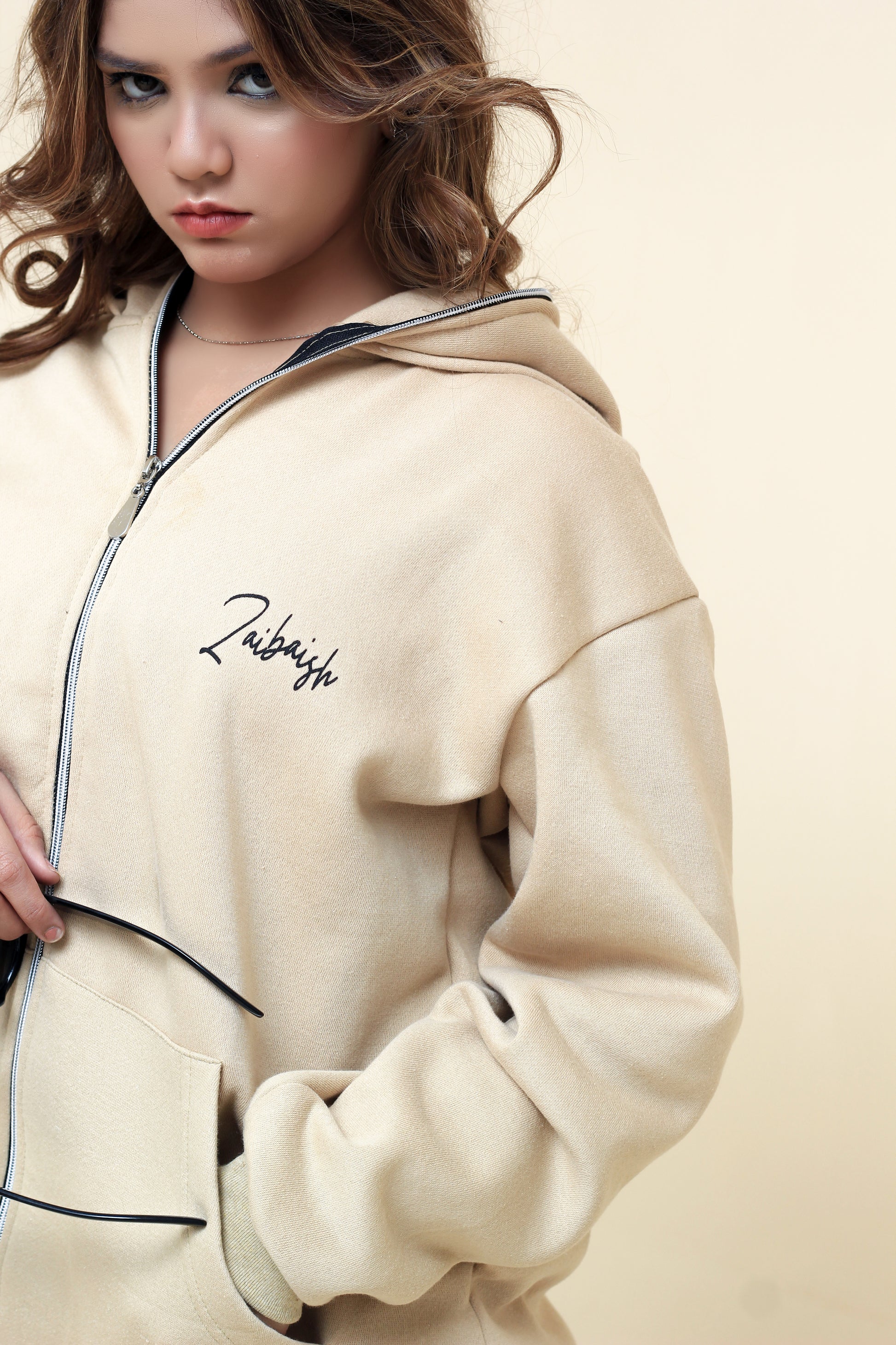 ZAIBAISH FULL-ZIP NINJA FLEECE WINTER TRACKSUIT BALACAVA UNISEX- BEIGE