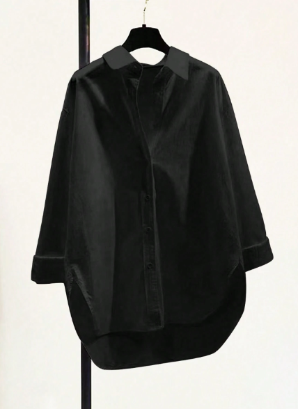 Black Button Down Casual Loose Long Sleeve Shirt