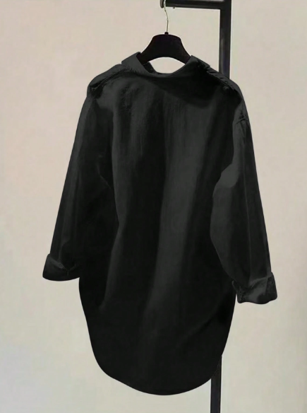 Black Button Down Casual Loose Long Sleeve Shirt
