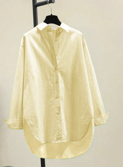 Beige Button Down Casual Loose Long Sleeve Shirt