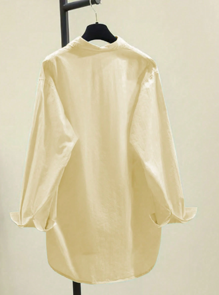 Beige Button Down Casual Loose Long Sleeve Shirt
