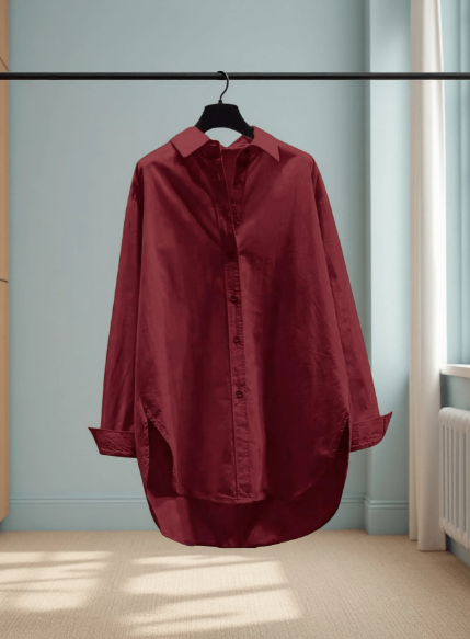 Maroon Button Down Casual Loose Long Sleeve Shirt