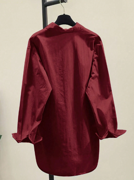 Maroon Button Down Casual Loose Long Sleeve Shirt