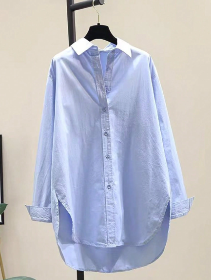 Sky Blue Button Down Casual Loose Long Sleeve Shirt