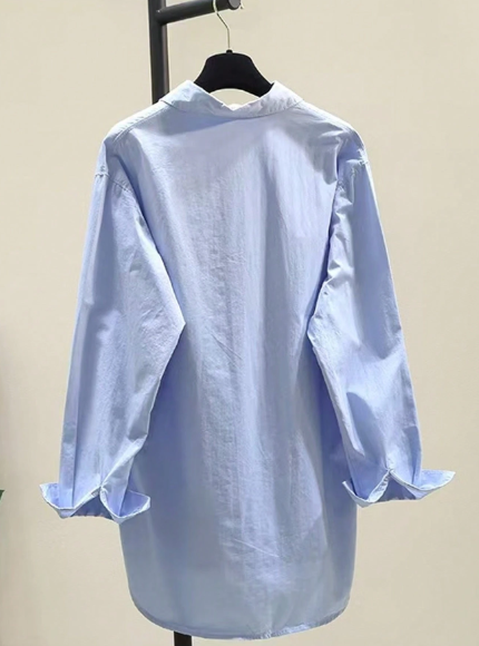 Sky Blue Button Down Casual Loose Long Sleeve Shirt