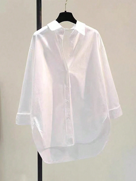 White Button Down Casual Loose Long Sleeve Shirt