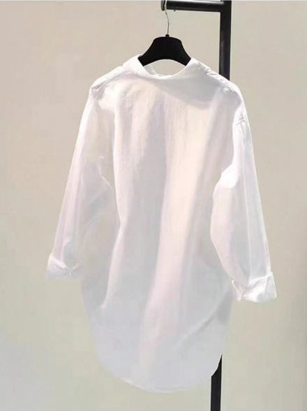 White Button Down Casual Loose Long Sleeve Shirt